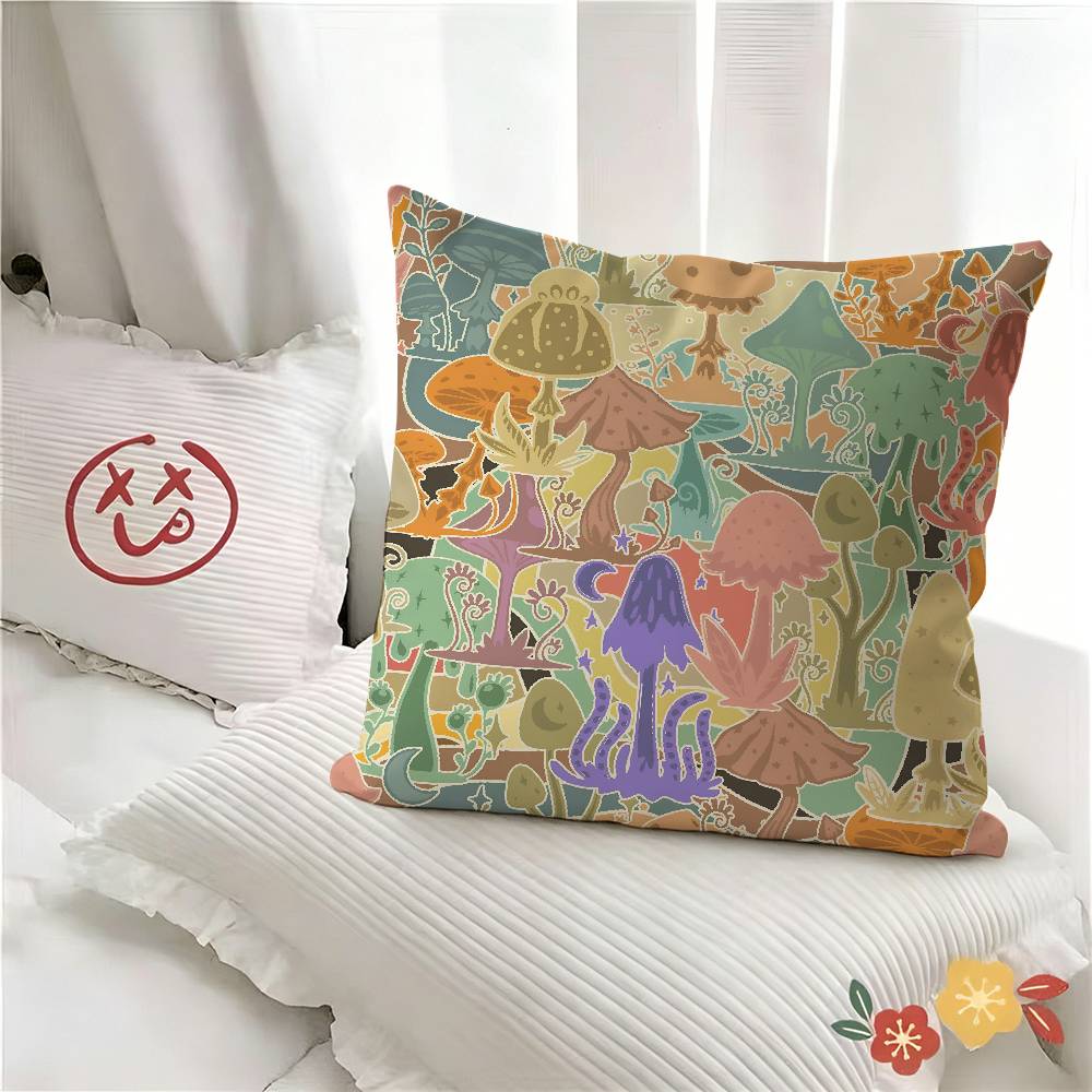 pc Botanical Art Mushroom Retro Pillow Case Fashion Square Pillowcase Bedroom Sofa Room Ins Decoration Leisure