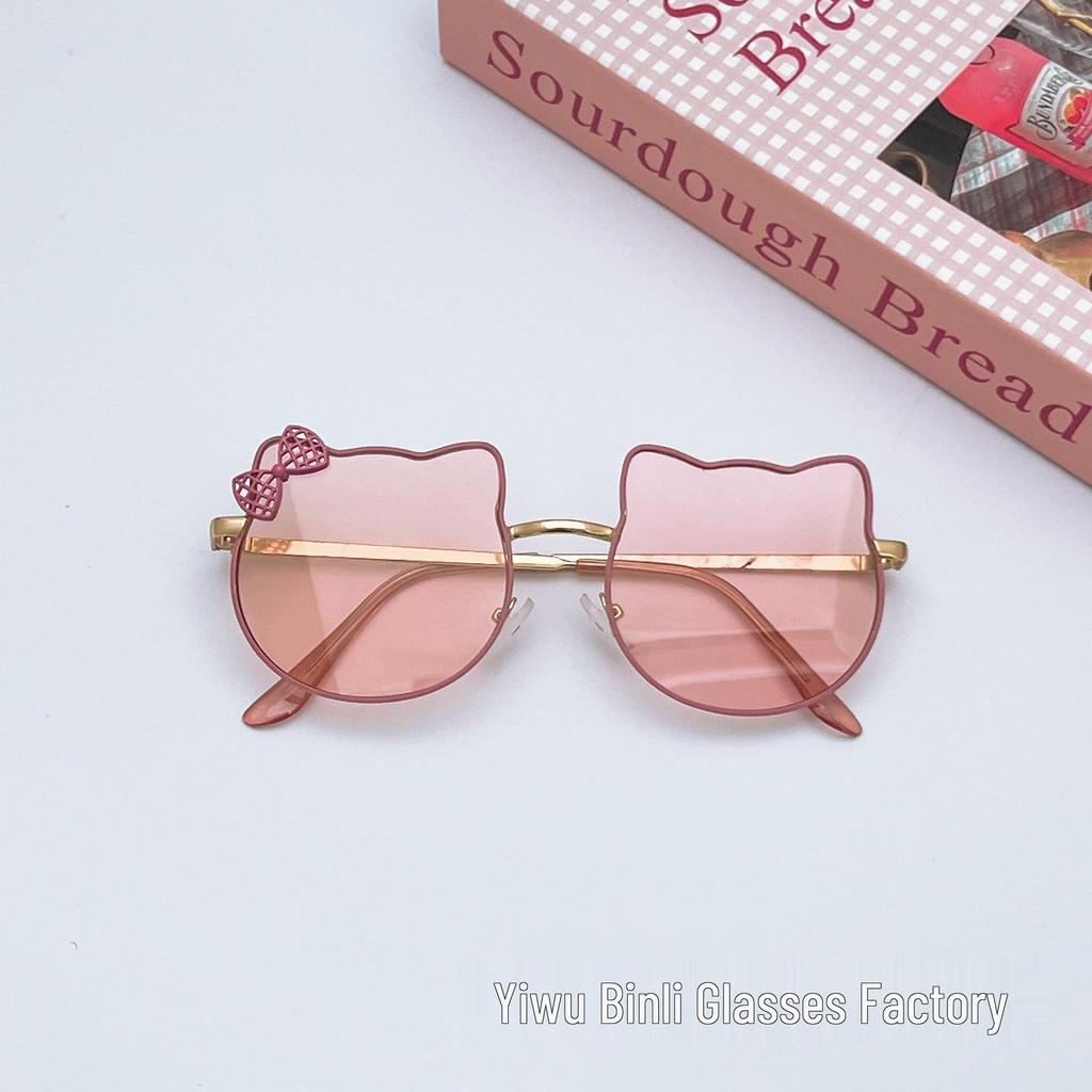 Kids' Cute Cat Frame Sunglasses - Metal Street Style with Bowknot, Perfect for Boys and Girls