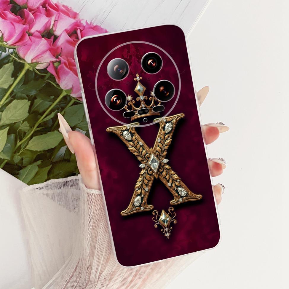 

Transparent Cover For Xiaomi 14 Ultra Case Aesthetic Luxury Crown A-Z Letters 2D Flat Pattern Soft Casing 24031PN0DC 24030PN60G Xiaomi 14 Ultra