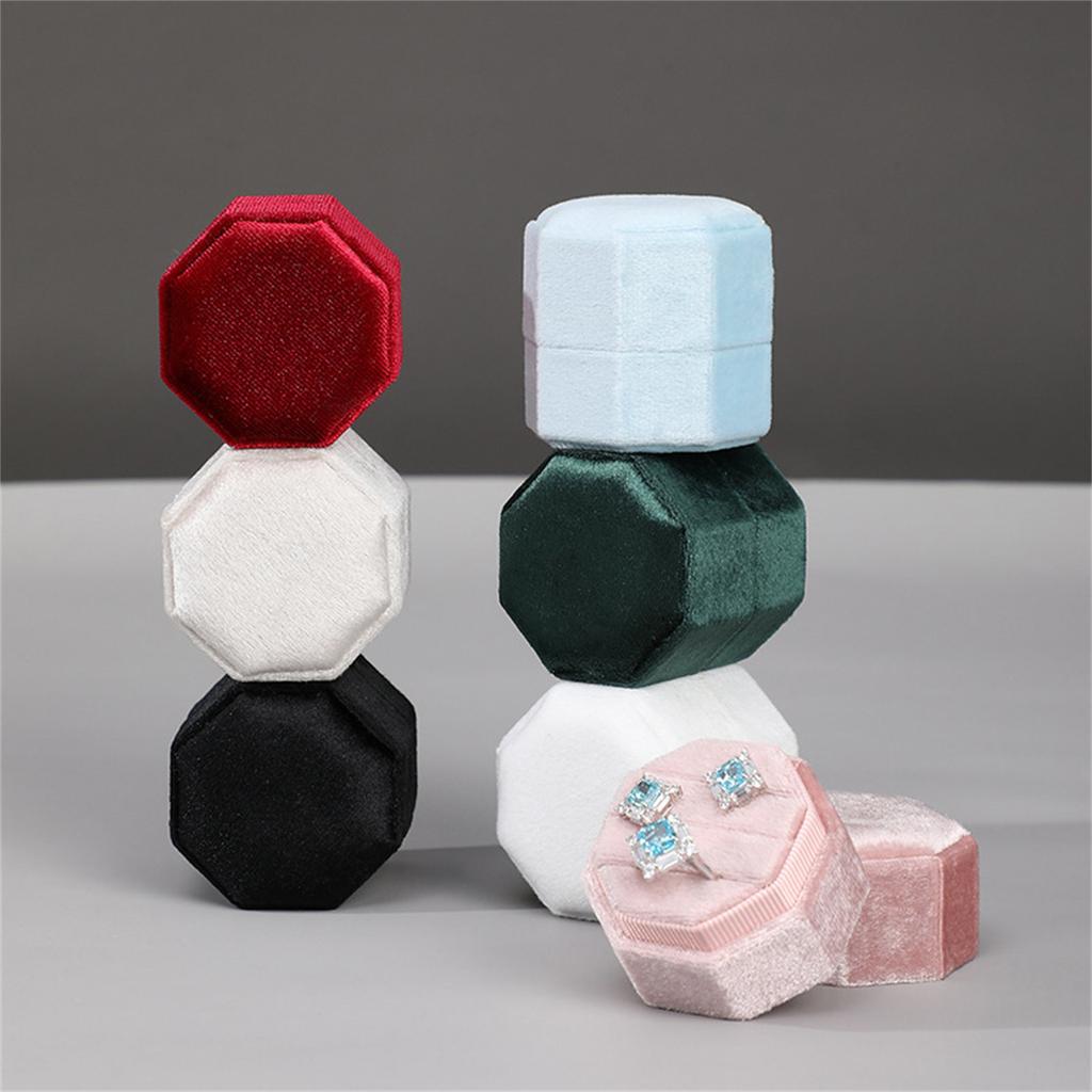 Octagonal Velvet Rings Box for Three Rings Soft Flannel Engagement Display Case Flannel Jewelry Organizer for Rings