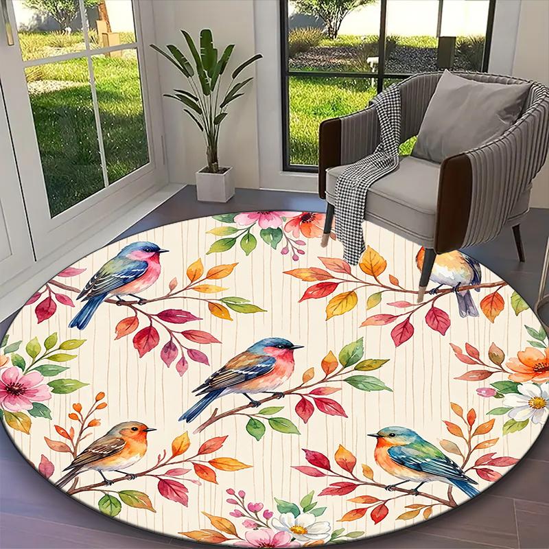 1pc Office Printed Round Carpet, Bird Rug, Home Sofa Chair Mat For Christmas and Halloween Décor, Living Room Floor Mat