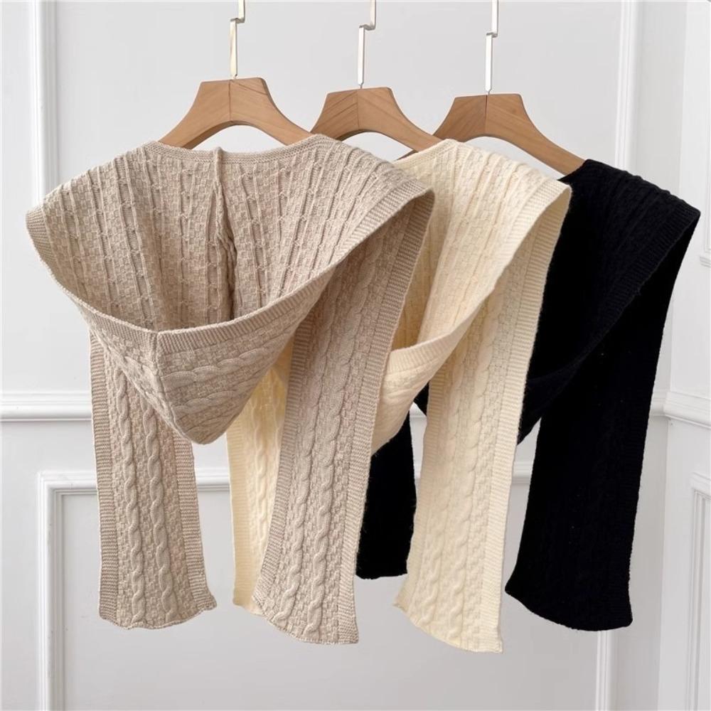Fashion Knitted Scarves Casual Knit Shawl Wrap Korean Style Hooded Shawl  Autumn Spring