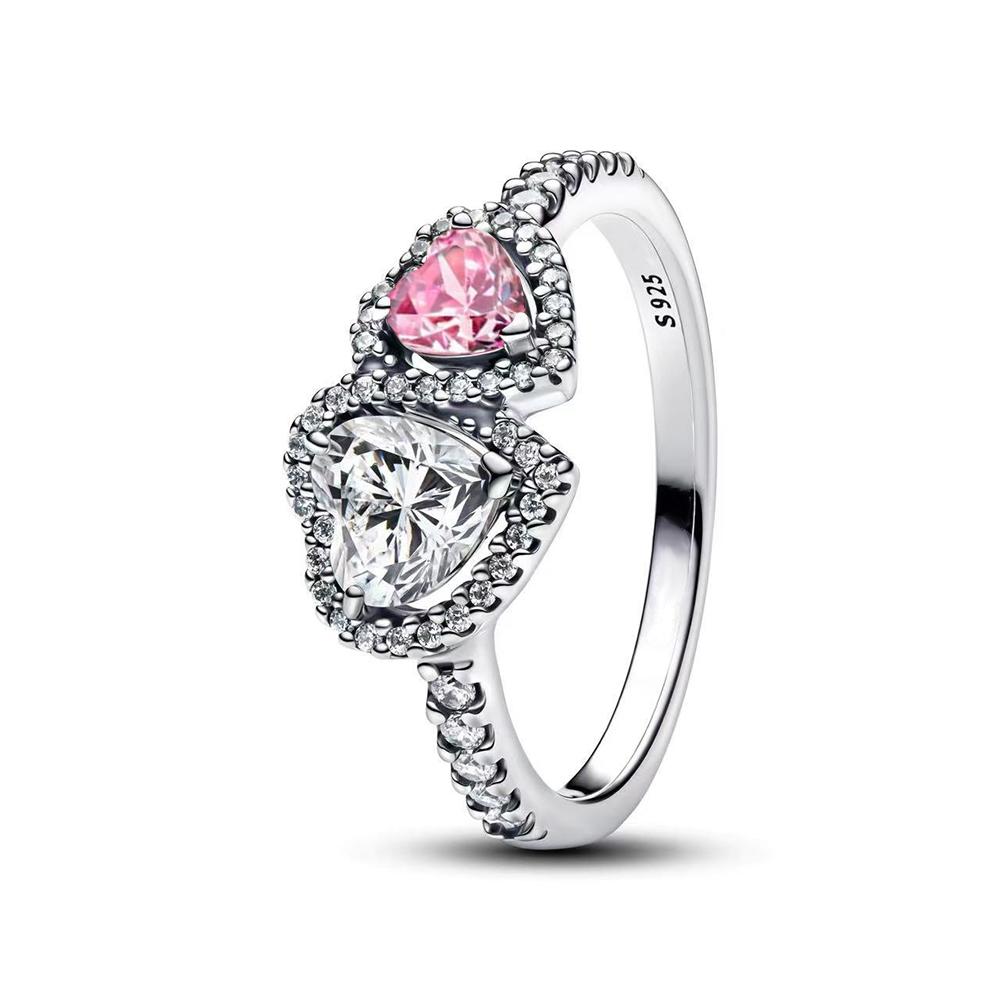 Luxury 925 Silver Heart-shaped Bow Flower Ring Fit Women's High-end Jewelry Parties Valentine's Day Gifts