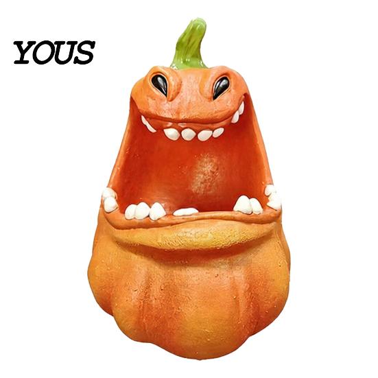 Trinket Keys Candy Holder Big Mouth Pumpkin Storage Box, Halloween Figurine Resin Jewelry Tray, Desktop Box for Home Office Desk Decor Party Ornament