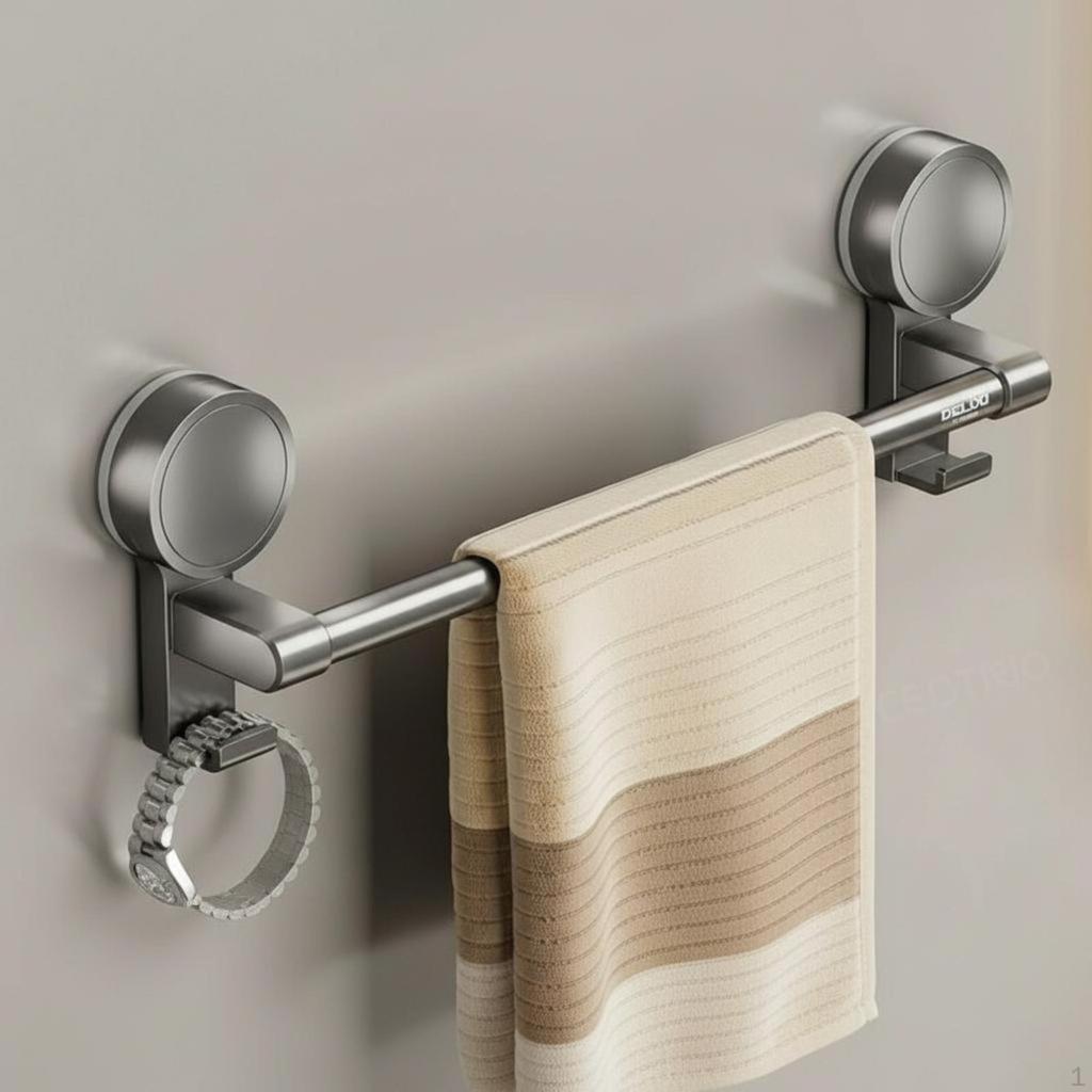 Towel Rack, NonSuction Bar, Bathroom Organizer Creamy White 30cm