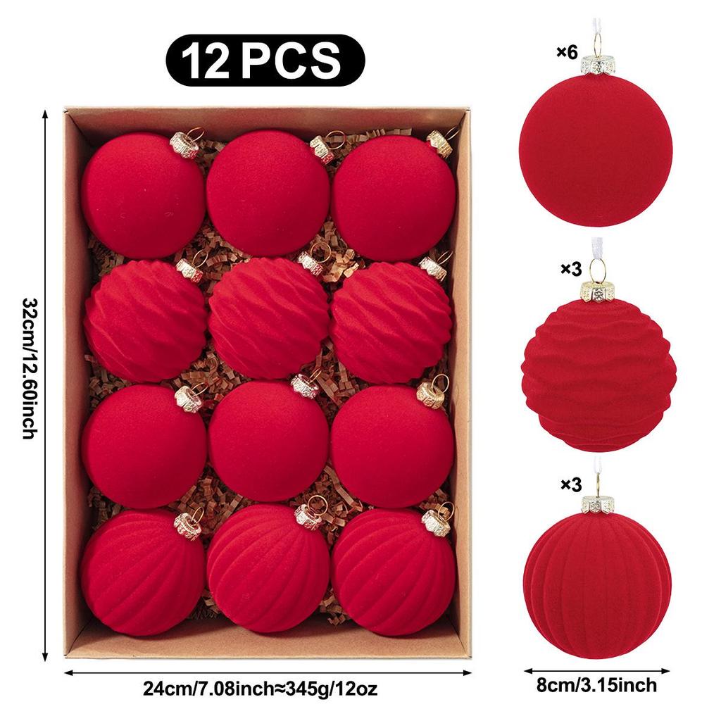 8cm Velvet Dark Color Flocked Christmas Tree Ornaments