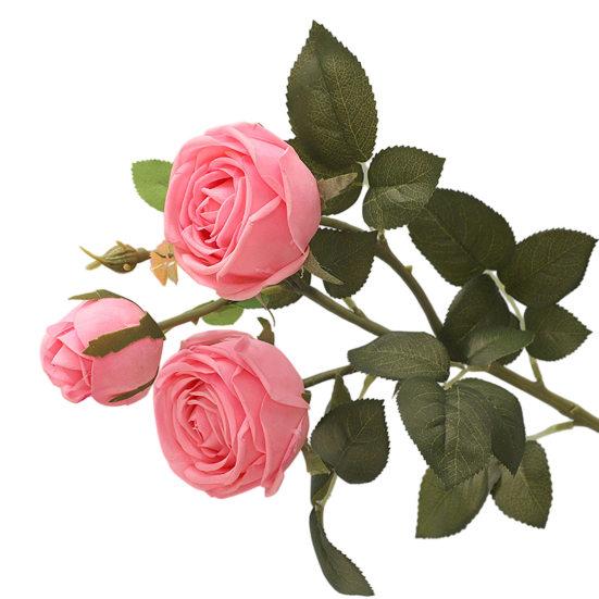 3 Stems Artificial Flowers Bouquet with 2 Heads Blooms And 1 Bud Real Touch Rose Flower Branch for Wedding Home Office Table Decor