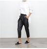 2025 Spring Soft Sheepskin High Waist Cropped Leather Pants - Elastic, Loose Fit, Leg-Shaping Trousers for a Chic Commute Look