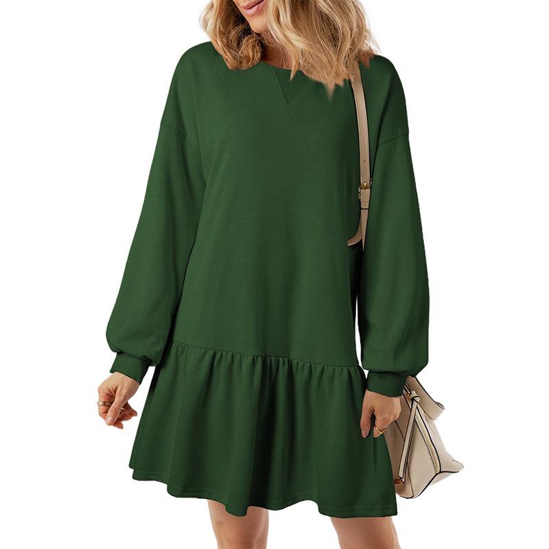 Ribbed Knitted Splicing Solid Color Long-sleeved Casual Mini Dress
