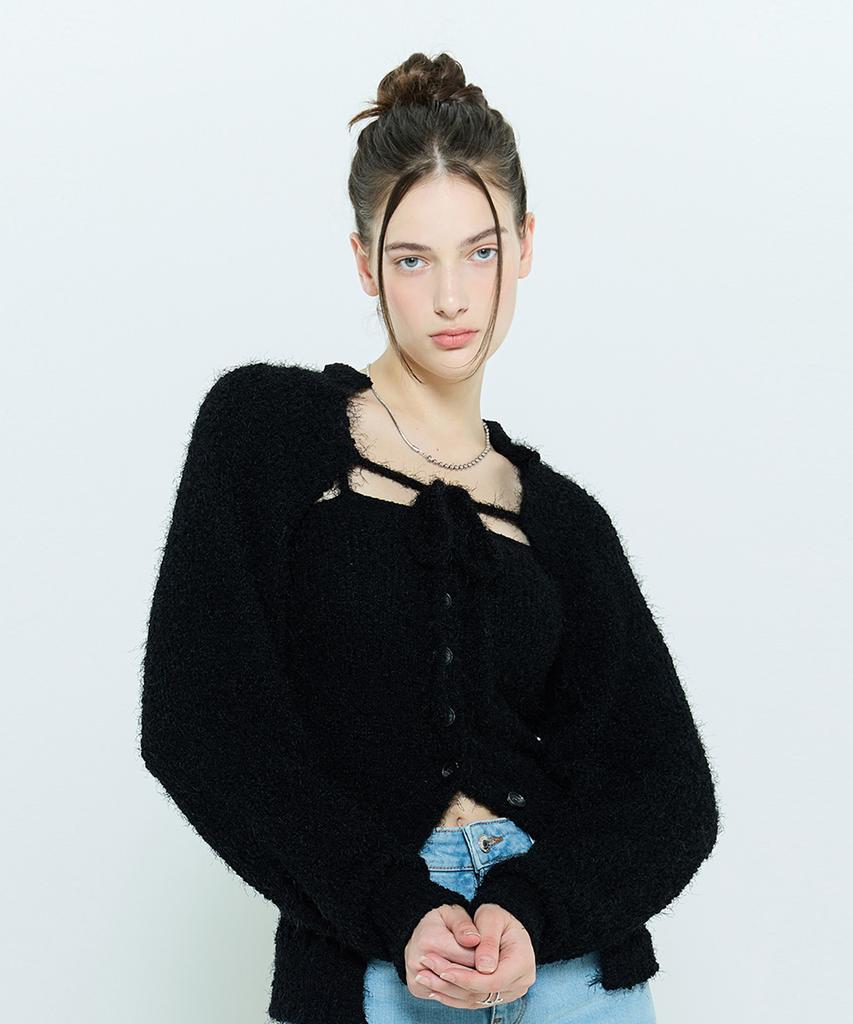 LARTIGENT L6 Bolero & Bustier Knit Set(Black)