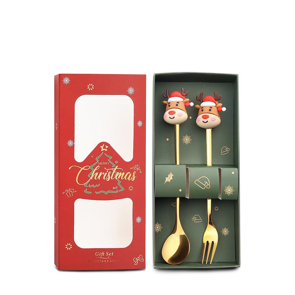Christmas Dinnerware Set Golden Stainless Steel Spoon and Fork Set Cute Children's Gifts Rice Spoon Fruit Fork Table Accessories