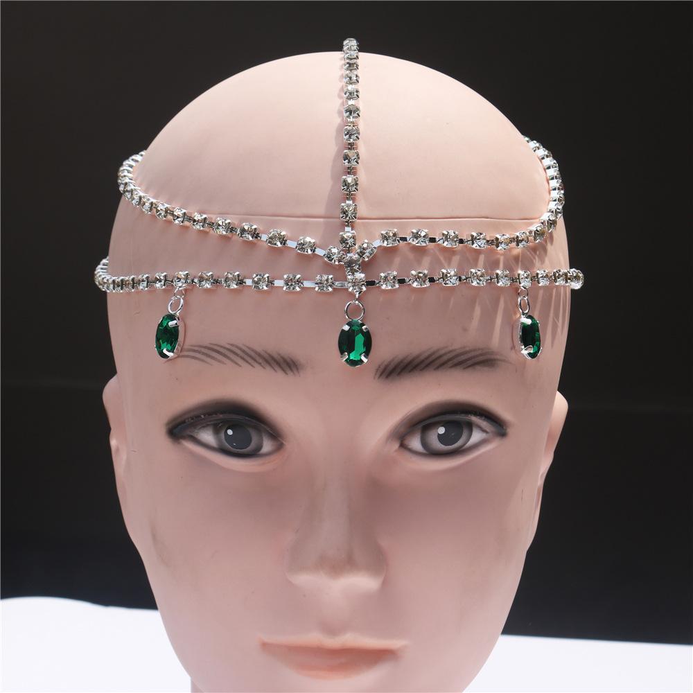 European and American Multi-Layer Forehead Lace Ethnic Water Drop Pendant Party Rhinestone Hair Chain Accessories Wholesale