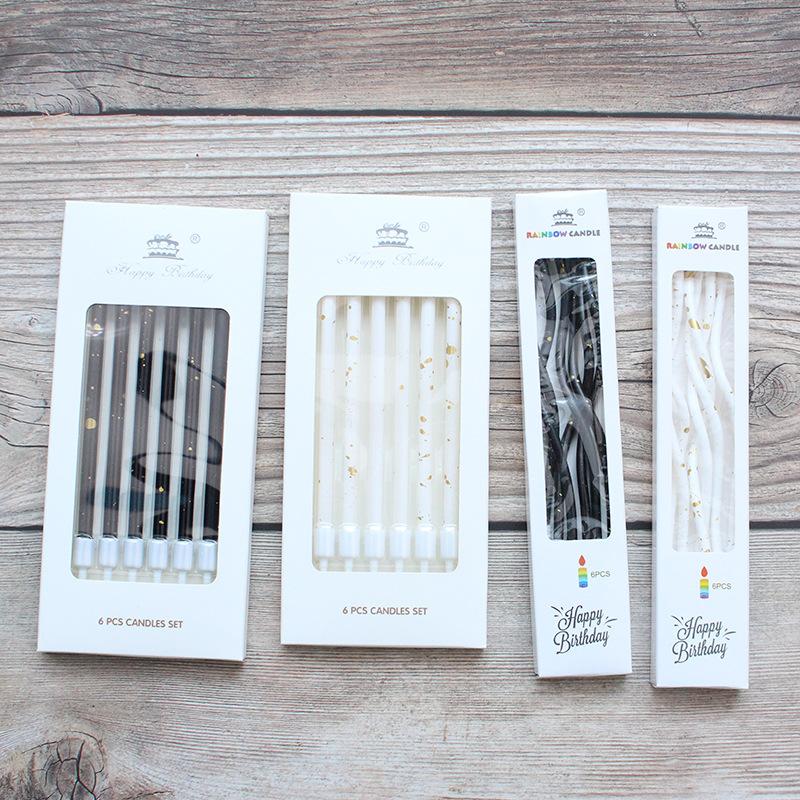 New Black and White Gold Dot A8 Straight Pole Pencil Candle Birthday Party Party Long Pole Box Baking Candle