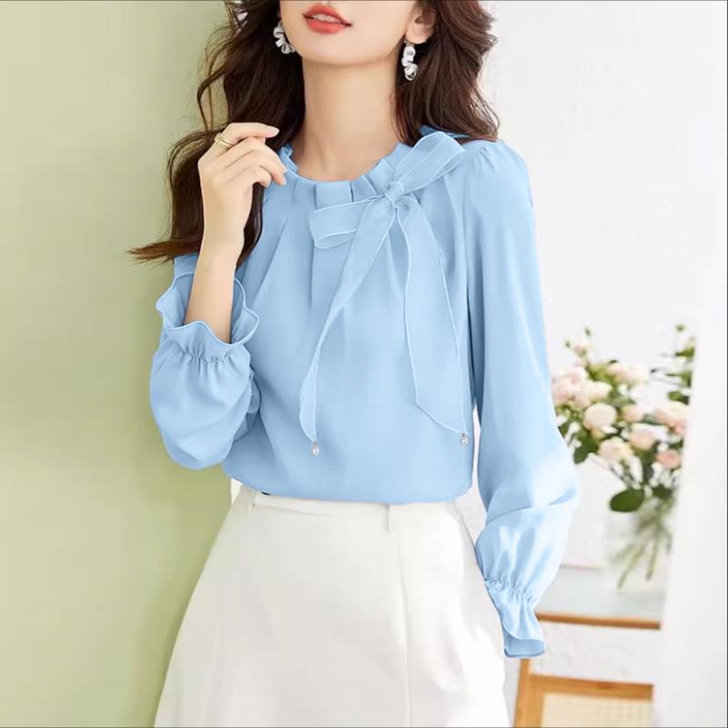 ZANZEA Women Elegant Round Neck Casual Long Sleeve Blouse