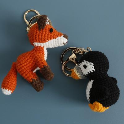 Cute Fox Crochet Keychain Handmaking Crochet Penguin Keyrings Wholesale Knitted Cartoon Animal Doll Keychain For Gifts Wholesale