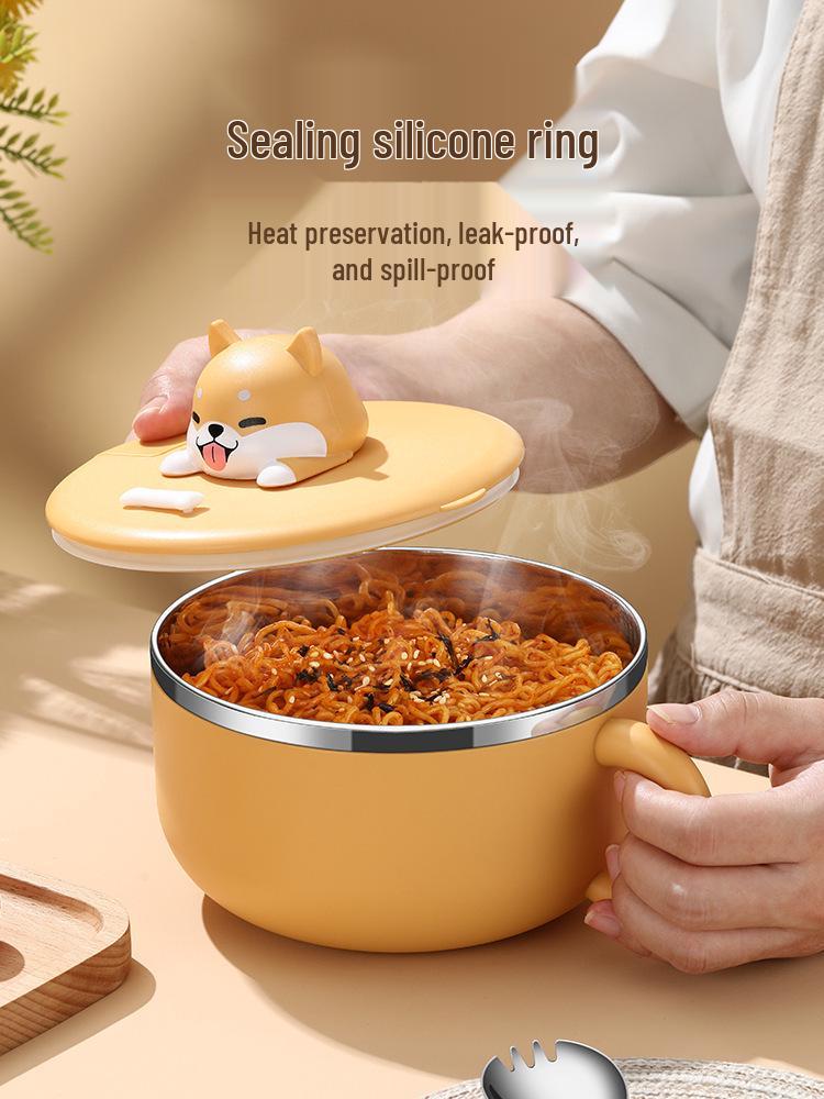 Creative Stainless Steel Rice Bowl & Chopsticks Set: Cartoon Style, Ideal for Dormitory & Outdoor Use