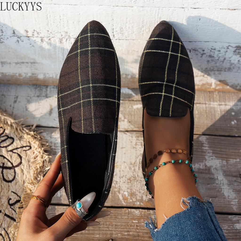 Fashion Women's Pointed Toe Flat Shoes Solid Color Knitted Slip On Shoes Casual Breathable Ballet Flats Women Flat Shoes Loafers Women