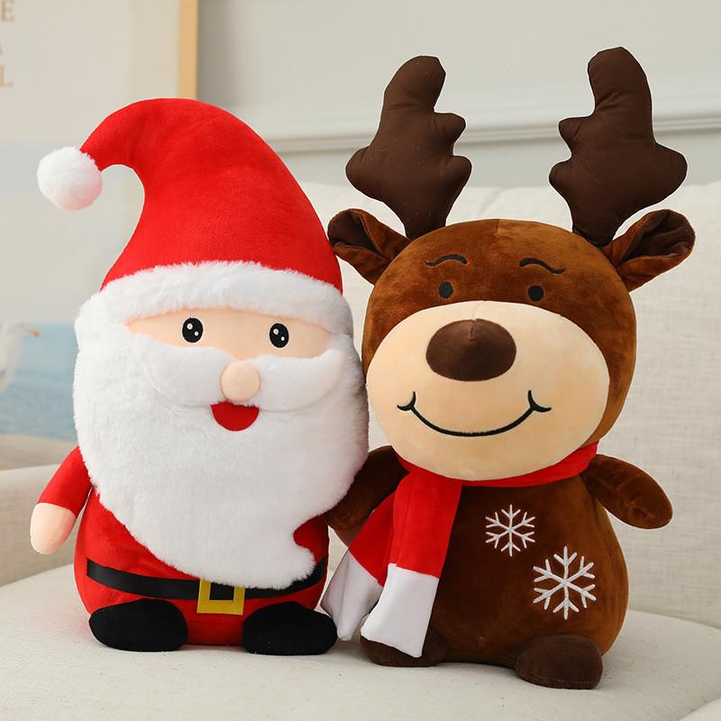 Claus Holiday Santa And Milu Deer Plush Toy With Scarf For Kids Christmas Gift