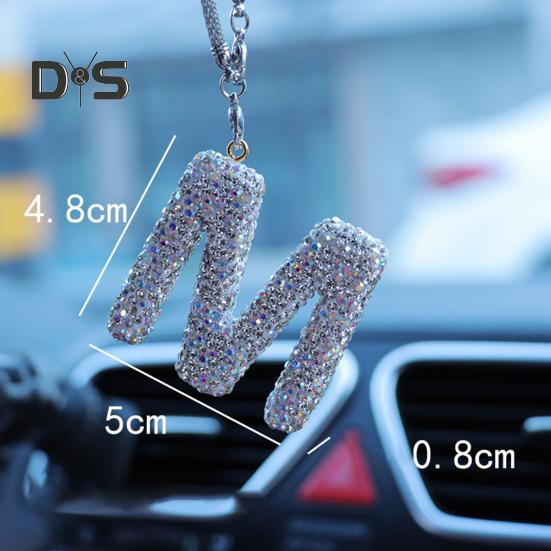 Bling Car Letter Charm Faux Crystal Letter Pendant Car Rear View Mirror Hanging Rhinestone Alfabet Ornament do Samochodowego Choinki
