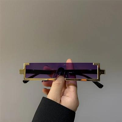 Vintage Stylish Sunglasses Rimless Frameless Rectangle Shades Gradient Tint UV400 Summer Traveling Sun Eyeglasses Personality Eyeglasses