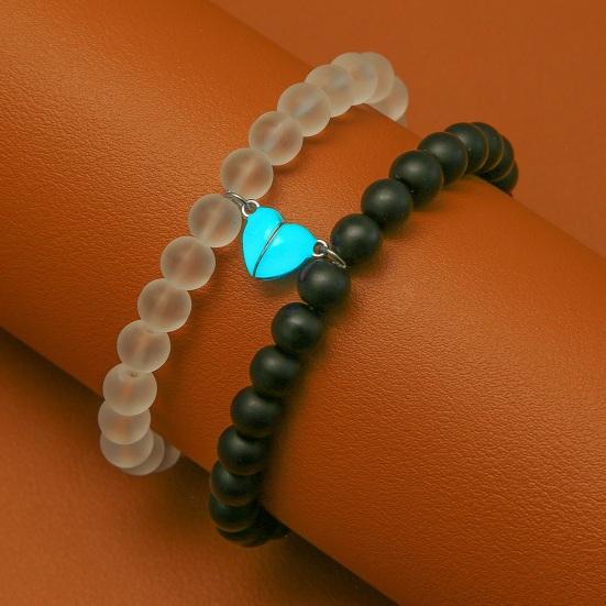 2Pcs Couple Bracelet Magnetic Luminous Heart Design Crown Decor Adjustable Size Matching Lover Wristbands