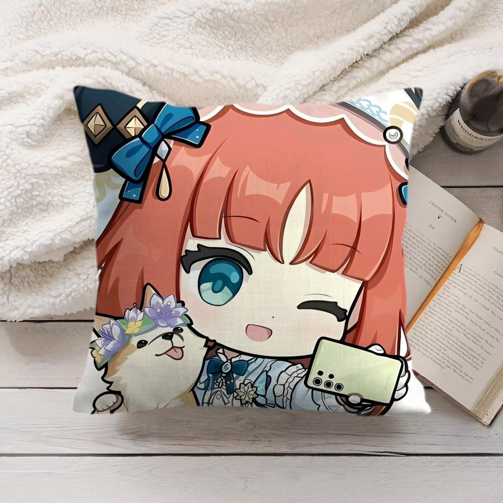 Nilou Cute Genshin Impact Cushion Cover Silky Short Plush Invisible Zipper Dustproof Sofa Pillow Case For Home Decor