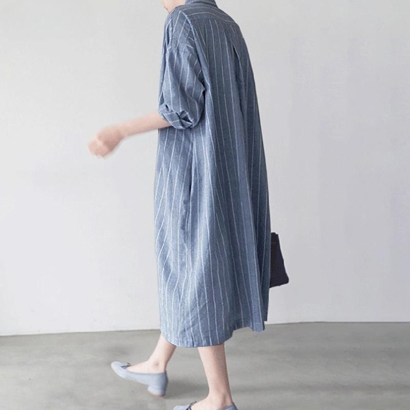 Lässiges, langärmliges Damen-Hemdkleid mit Streifendruck und Umlegekragen