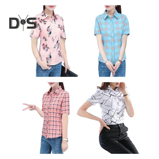 Damen-Shirt mit Blumen- und Karomuster, regulärer Stil, Knopfleiste, lässiges Hemd, Oberteile, Freizeit, Party, Alltag