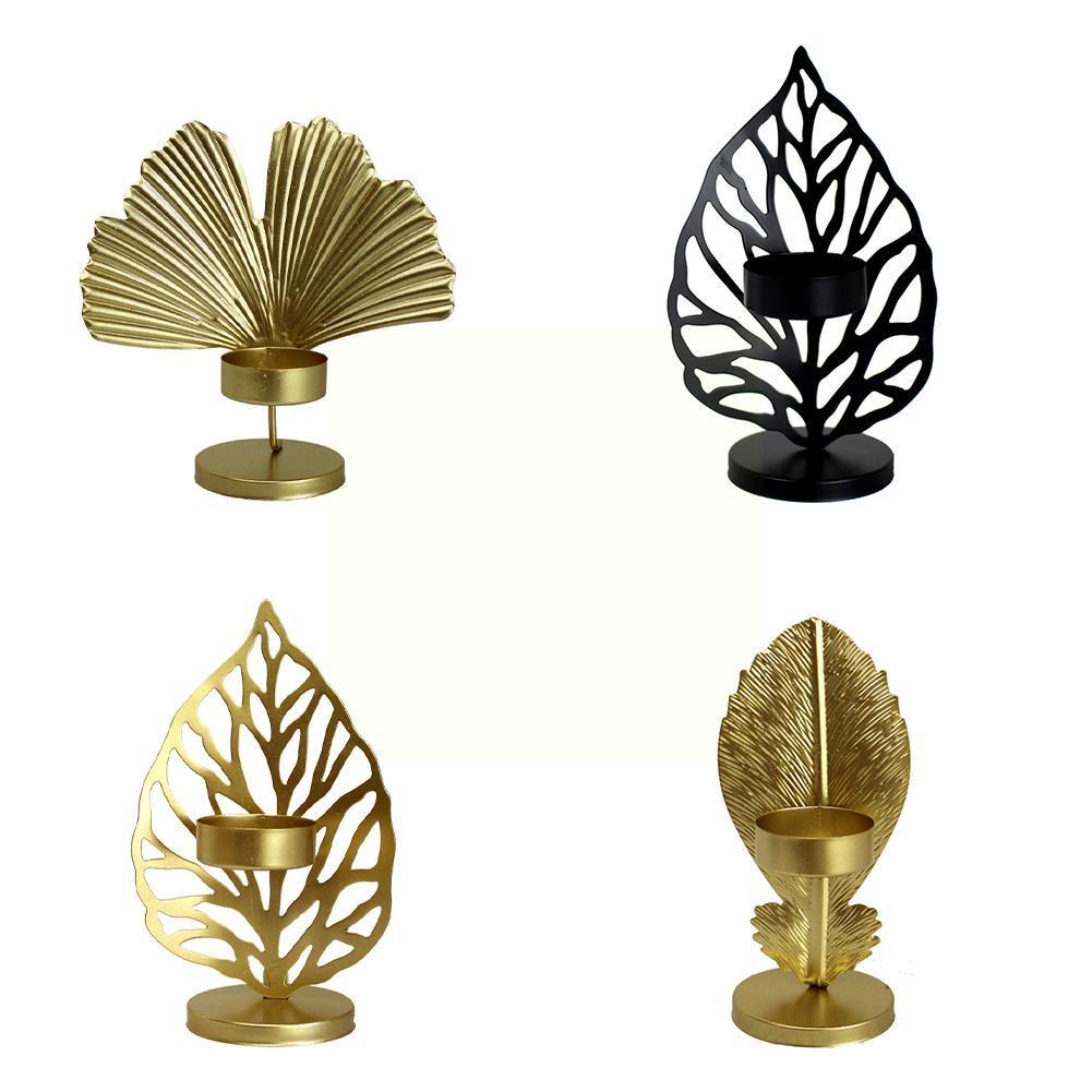 Black Wrought Iron Candle Holder Golden Base Living Desktop Decoration Christmas Leaf Room Crafts Simple 2024 Gold