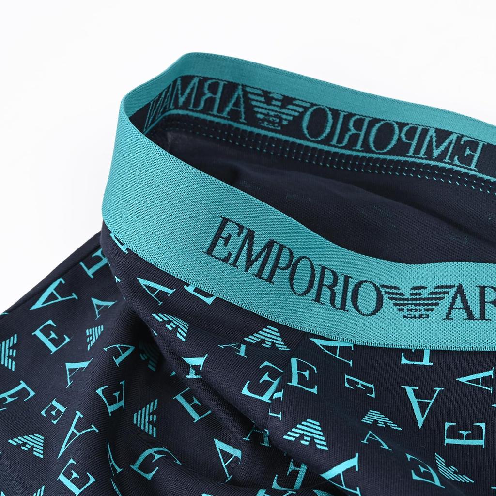 Emporio Armani Men's XL Boxer Briefs, Solid Color with Logo Print, 3-Piece Set, Blue, EM000260 AF10800 MB148, Made In Italy [Parallel Import]