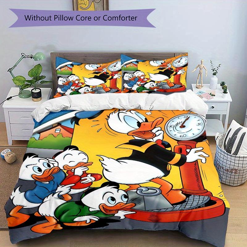 3pcs Weighing Donald Duck and Nephew Quilt Cover Set (1 Quilt Cover + 2 Pillowcases Without Pillow Core), High-Definition Printing for Home and D