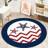 Nautical Ship Wheel Round Rug Navy Blue and White Non Slip Floor Mat for Coastal and Beach House Decor