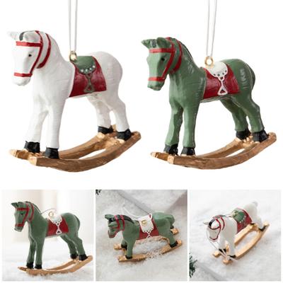 Retro Christmas Pendant Cute Colored 3D Cartoon Rocking Horse Resin Hanging Ornament for Christmas Tree Merry Christmas Home