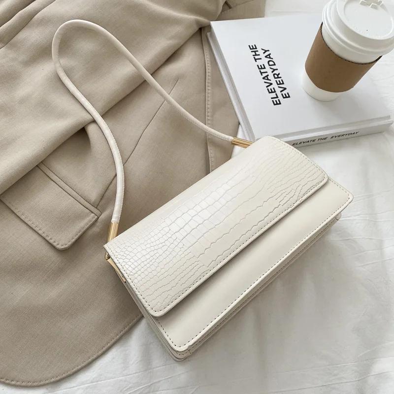 Alligator Pattern Women's Shoulder Bag Small Square Bag Flap Armpit Bag Vintage Handbag New Winter