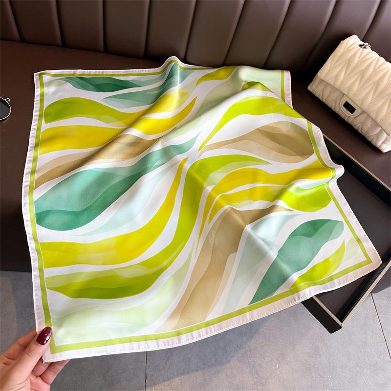 70 Cm Fashion Square Silk Scarf for Women Satin Headscarf Shawl Stripe Gradient Color Design Headband Hijab Bandana Wrap