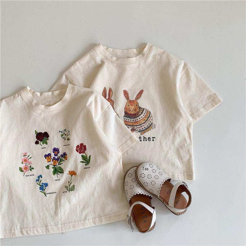 Cute Korean-Style Short-Sleeved Cotton Tops for Girls - Perfect Retro Summer Wear for Children