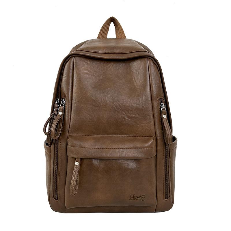 Schoolbag Retro Leather Backpack Female Simple High School College Student Schoolbag Large Capacity Leisure Commuter Travel Computer Backpack
