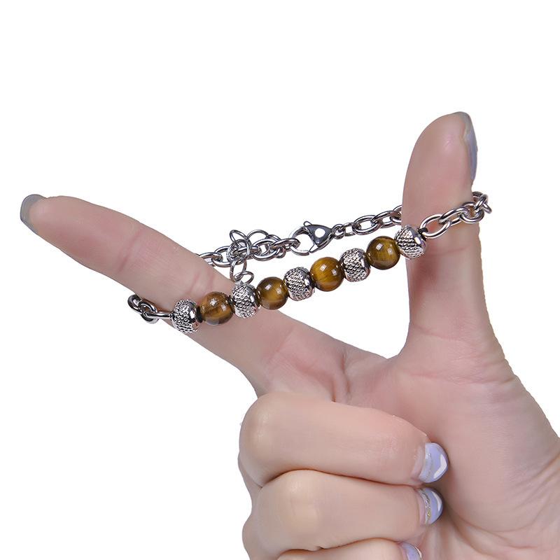 Noter Men Bracelet Stainless Steel Adjustable Chain Link Braslet Natural Tiger Eyes Lava Rock Stone Braclet Gifts For Boyfriend