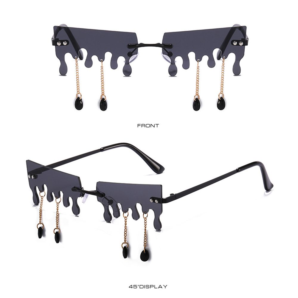 Streetwear Sun Glasses Tassel Sunglasses Rimless Wave Eyewear Sun Glasses Tears Flame Sunglasses