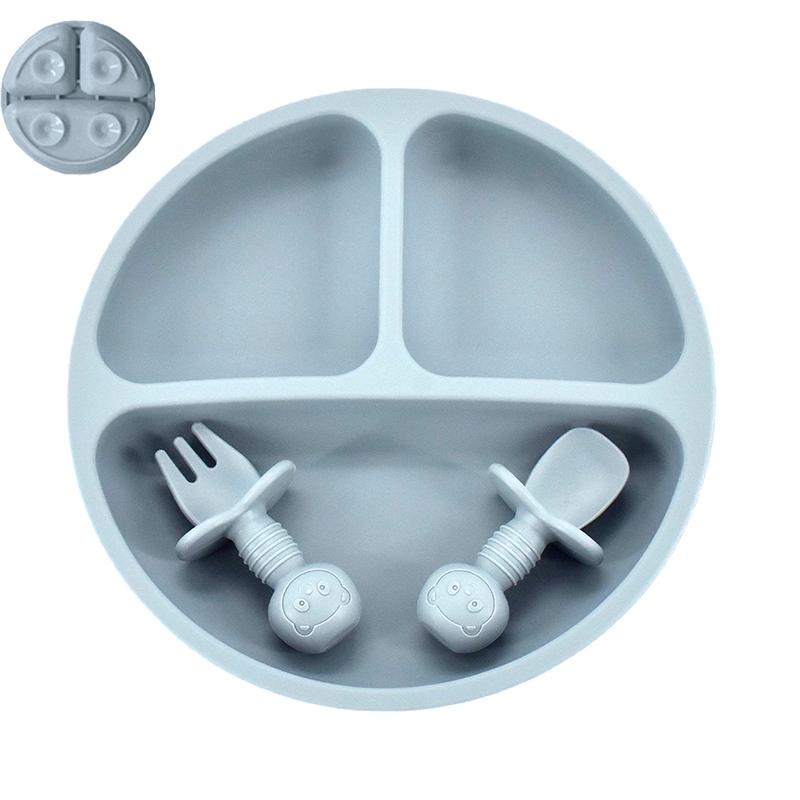 4Pcs/Set Baby Safe Silicone Dining Plate Solid Cute Cartoon Children Dishes Smile Face Baby Tableware Set Retro Kids Plate
