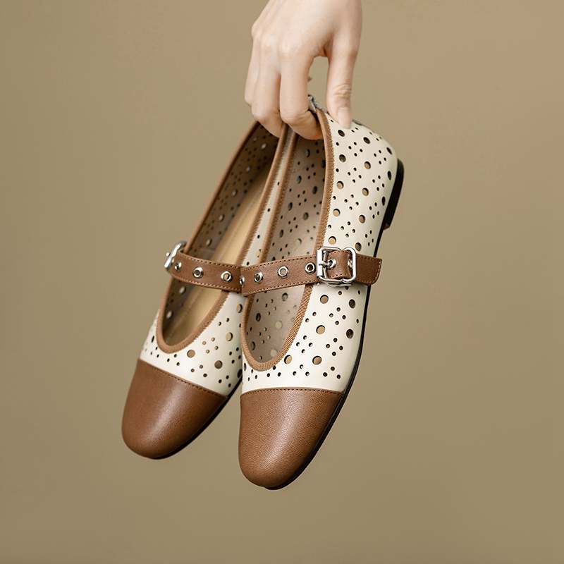 Туфли Krazing Pot из коровьей кожи с круглым носком размер 43 на плоской подошве с модными ажурными вставками разноцветные неглубокие осенние 34 слоновая кость 5179₽