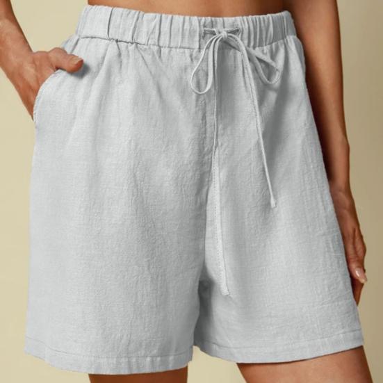 Hohe Taille Schrägtaschen Elastischer Bund Sommer Shorts Breites Bein Einfarbig Kordelzug Lose Shorts Streetwear