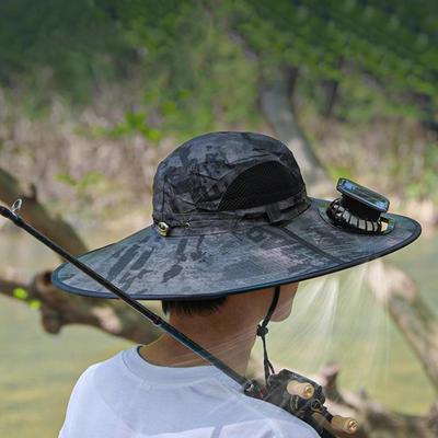 Fisherman Hat with 2 Adjustable Solar Fans Lightweight Breathable Wide Brim Solar Powered Fan Hat Outdoor Sun Protection Cap