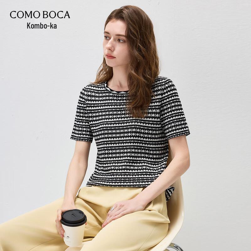 Women s Silk Blend Striped Knit Short Sleeve T-Shirt 2XL