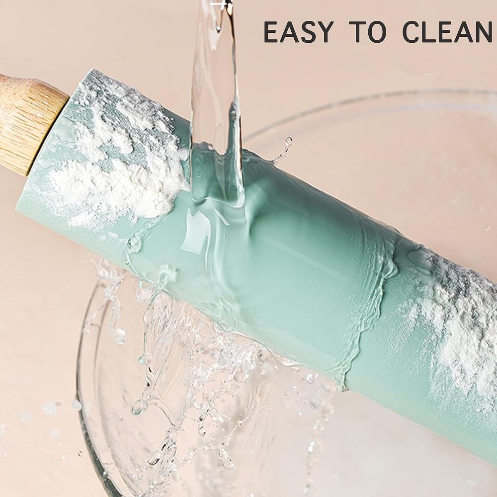 Non-Stick Silicone Rolling Pin Kitchen Wooden Handles for Baking Handle Rolling Pin Dumpling SkinPressing Flour Stick BakingTool