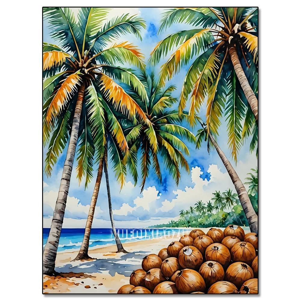 Akvarelllandskap Växtserie Diamantkonstmålning Dekoration Segelbåt Diy Full Strassmosaik Korsstygnsats Gåva