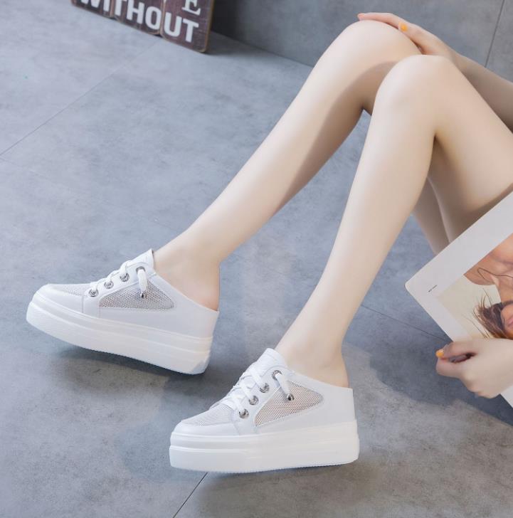 Fashion High Brand 8CM Platform Slippers Wedge Shoes Women Summer Platform High Sequined Slipper Air Mesh Breathable Women Summer Shoes