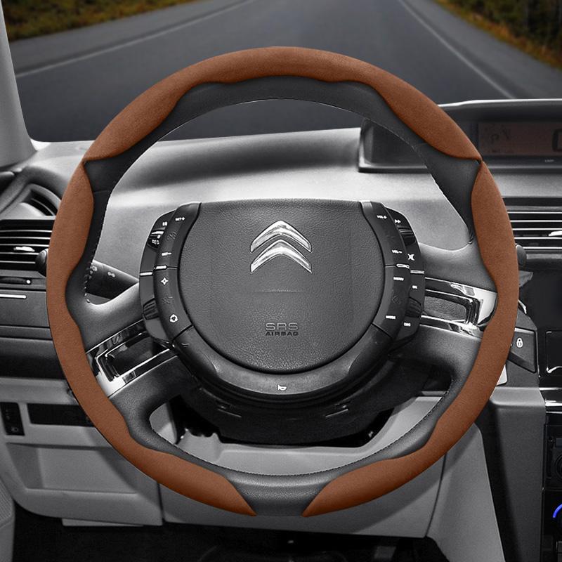 Suitable for Citroen Anti-Slip Buckle Segmented Suede Steering Wheel Cover, Anti-Slip and Durable, for C3 C4 X Berlingo C5 Aircross Jumper Spacetourer