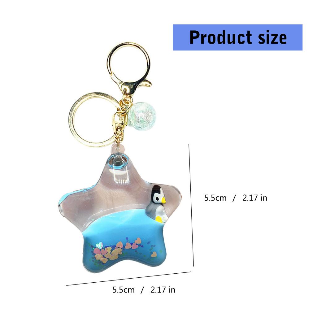 Creative Pentagrams Oil Liquid Quicksand Keychain Cartoon Animals Floating Charm for Car Keys Handmade Bag Pendant