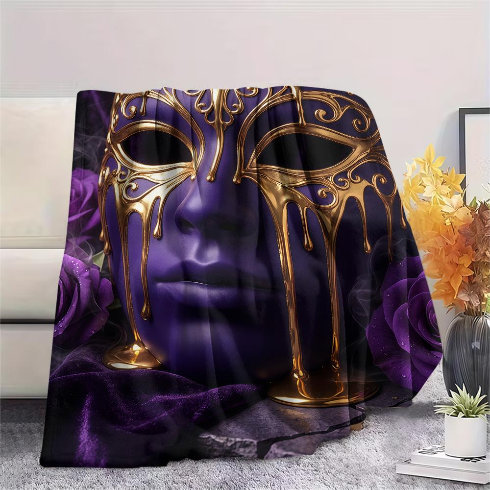 Purple patterns and masks Print Flannel Blanket,High quality Comfortable for All Seasons,Home Decor,Warmth and Comfort,Perfect for Christmas Gifts